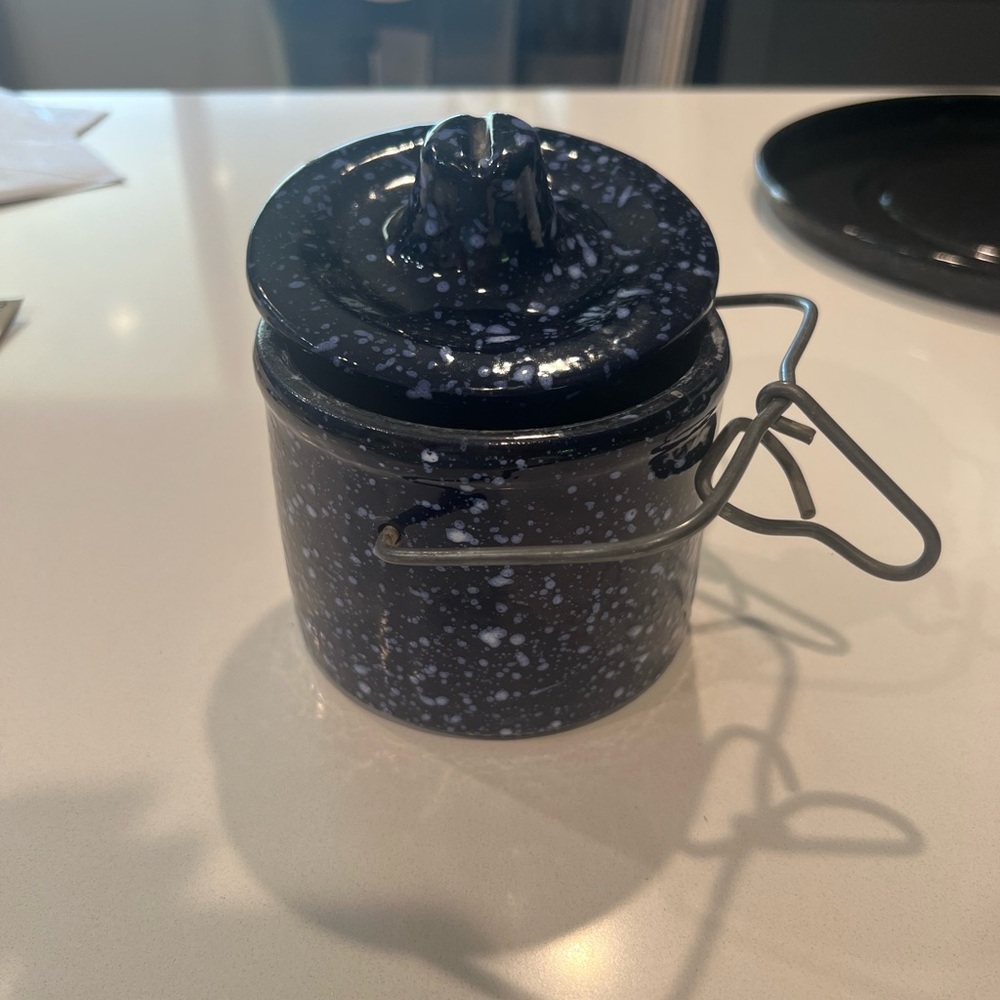 Vintage blue Speckled Black Ceramic Jar with Lid